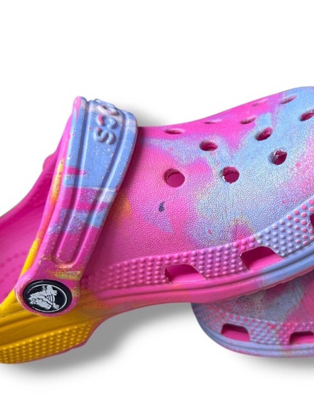 CROCS Kids Tie-Dye Pink & Blue Classic Clogs Size 11 Toddler girl - Picture 3 of 7